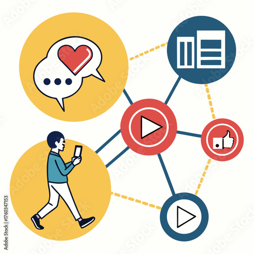 Social media networking flat design vector illustration of communication and engagement