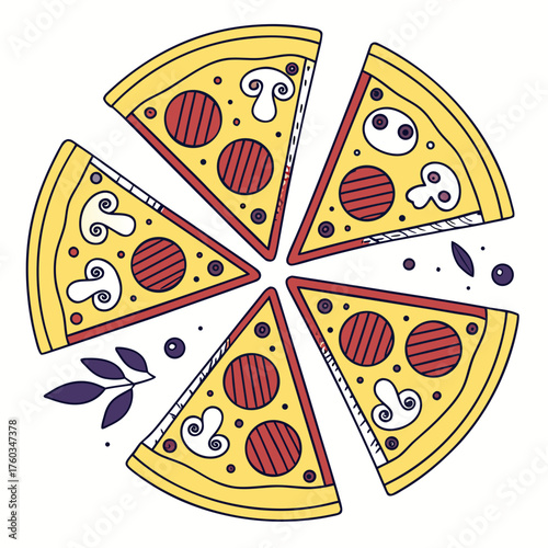 Pizza slices with pepperoni and mushrooms