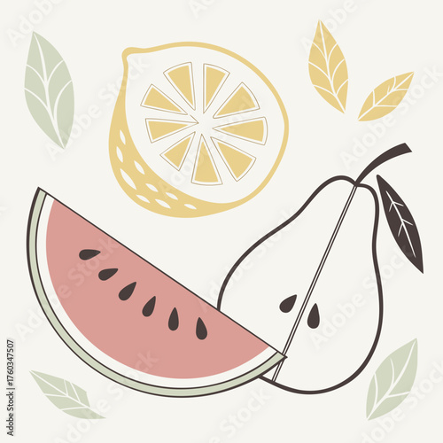 Isometric illustration of fruit slices