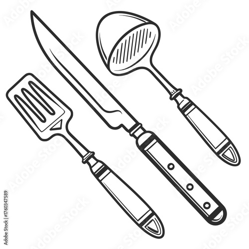 Hand drawn kitchen utensils for cooking concept