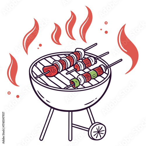 Barbecue grill with shish kebab, vector illustration