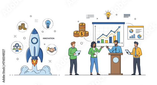 Business Startup Launch: Rocket Team and Growth Presentation.