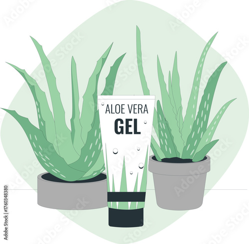 Aloe vera gel tube with potted aloe plants cream skincare