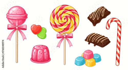 Assorted Colorful Candies and Sweets Collection Isolated on White.