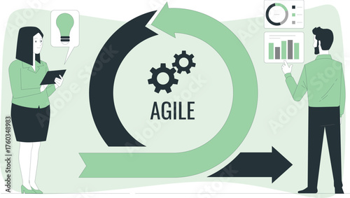 Agile Methodology Concept with Gears, Arrows, and Data Charts process workflow
