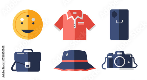Collection of Flat-Design Icons Representing Various Objects.