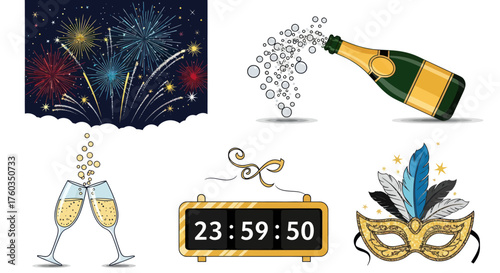 Champagne Bottle Pouring Sparkling Bubbles for Celebration.