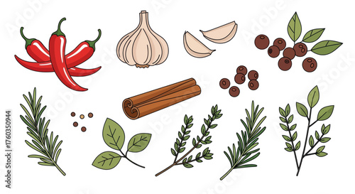 Assortment of Fresh Herbs Spices and Vegetables for Culinary Use.