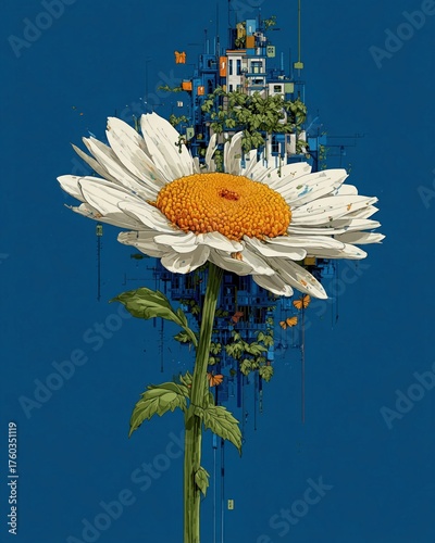 Aesthetic daisy flower illustration for T-shirt design with urban streetwear style