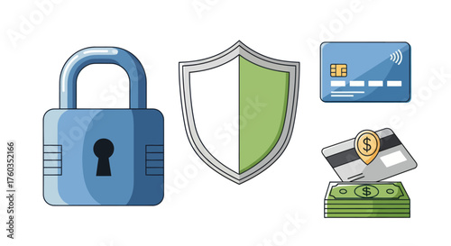 Online Security and Financial Transaction Protection Icons Set.