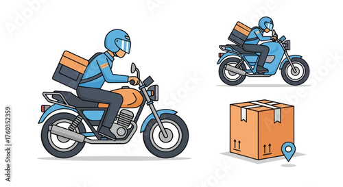 Delivery Rider on Motorcycle with Package Express Courier Service Illustration.