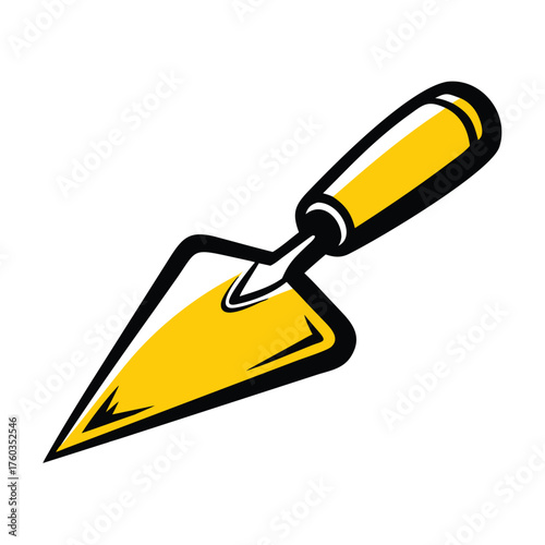 Yellow and black trowel tool graphic illustration with sharp point and handle gardening construction