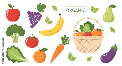 Colorful Assortment of Fresh Organic Fruits and Vegetables.