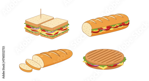 Assorted Sandwiches: Square Sub Sliced Baguette and Panini Delicious Meal Options.