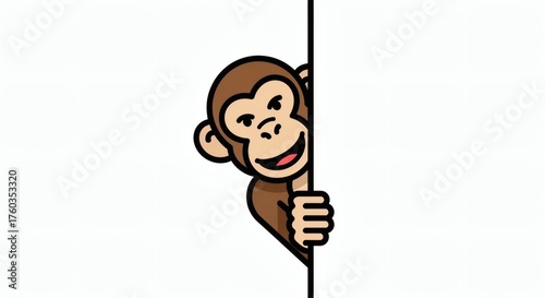 Cute Monkey Clipart Peeking from Behind a White Panel - Playful Cartoon Illustration