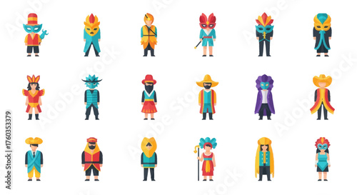 Collection of Diverse Pixel Art Characters in Unique Costumes Retro Game Style Avatars.