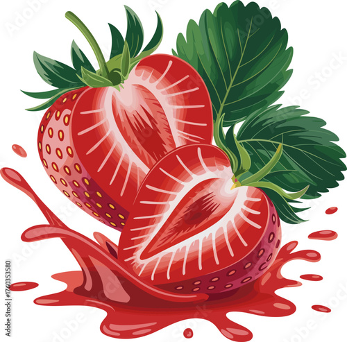 Fresh Ripe Strawberries Splashing into Juicy Red Sauce for a Delicious Bundle Design Concept