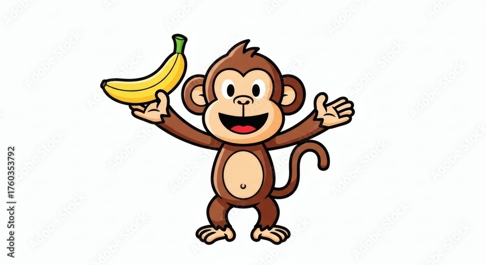 Fototapeta premium Delightful Monkey Clipart A Happy Ape Holding a Banana with a Cheerful Expression