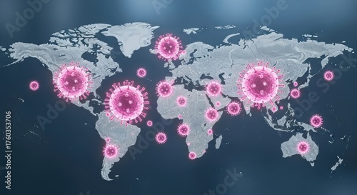 Global viral outbreak map showcasing potential pandemic zones and disease spread visualization