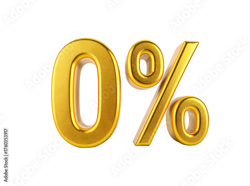 Golden metallic 0%, zero percent discount graphic isolated on transparent background, perfect for retail sale banners, e-commerce ads, product promotions, and online store campaigns, 0% png