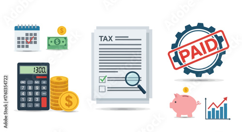 Financial Accounting Tax and Money Management Vector Icons Set.