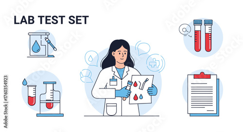Female Scientist Analyzing Blood Test Results in Lab.