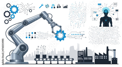 Robotic Arm Manipulating Gear in Industrial Automation Process.