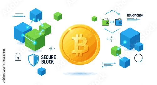 Digital Bitcoin Cryptocurrency Blockchain Network Security Concept.