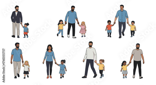 Diverse Parents and Children Walking Together Holding Hands.