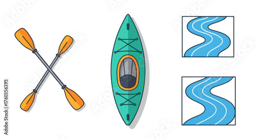 Green Kayak and Crossed Paddles for Water Sports.