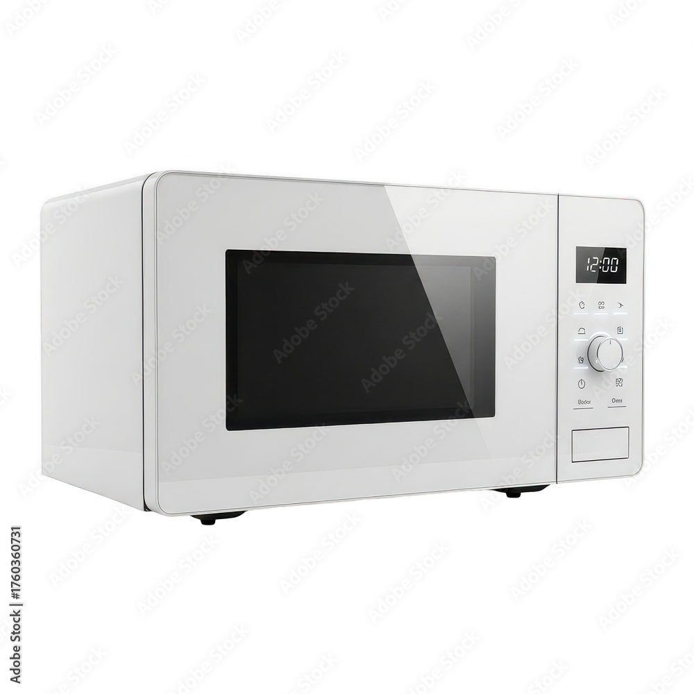 Fototapeta premium Isolated white microwave oven on black background isolated illustration on transparent background