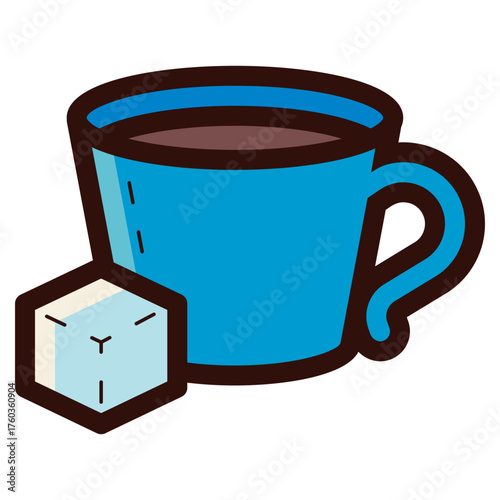 coffee cup drink with sugar cube icon illustration