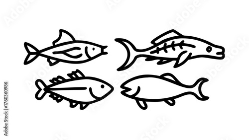 Ocean Animals Line Icons.Marine life line icons set – flat, outline, ocean and sea creatures symbols

