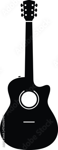 acoustic guitar standing upright with visible tuning pegs silhouette