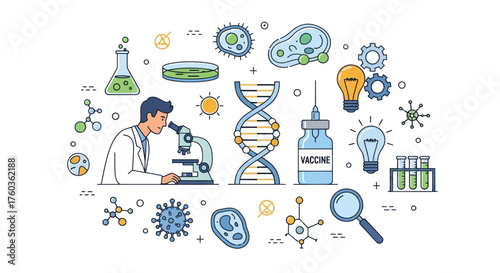 Scientist Examining Sample with Microscope in Laboratory Setting.