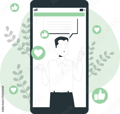 Man on Smartphone Screen Engaging with Social Media Likes and Hearts mobile