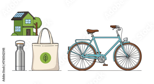 Vintage Blue Bicycle with Brown Seat and Handlebars Detailed Illustration.