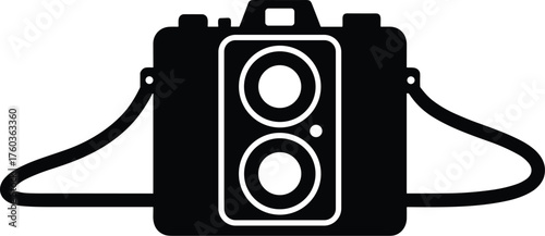retro film camera with twin lenses and side strap silhouette
