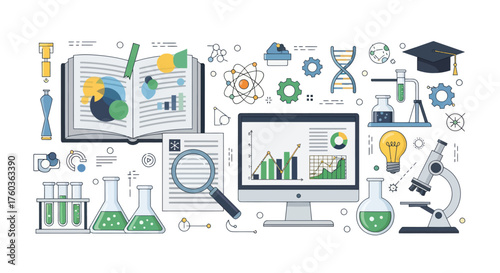 Doodle style science education research tools collection.