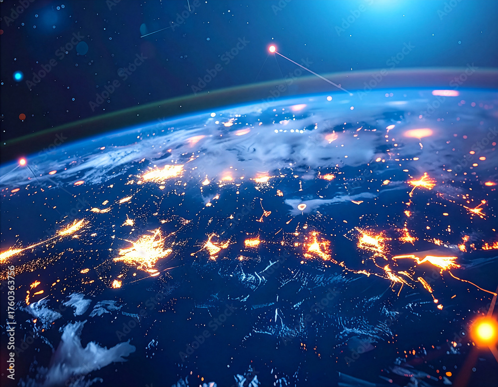 Obraz premium futuristic digital concept with glowing network nodes, artificial intelligence visualization, dynamic composition