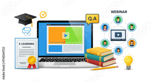 Digital education concept with a laptop for online courses webinars and e-learning certification.