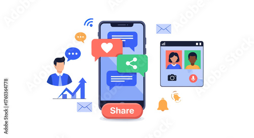 Smartphone displaying social media notifications and sharing options.