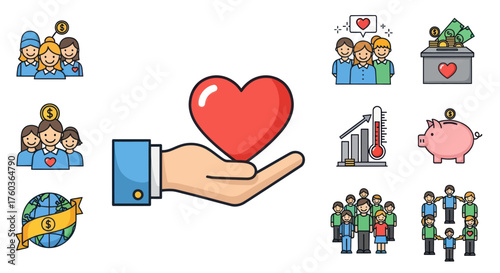 Human Hand Holding Vibrant Red Heart Icon for Love and Charity.