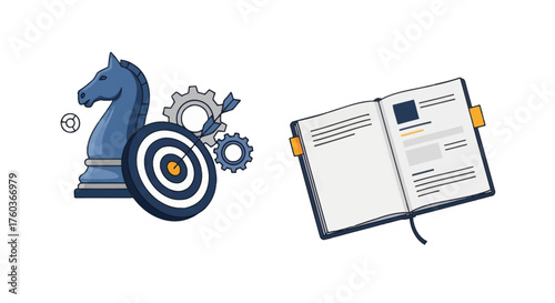 Strategic Chess Knight with Target and Gears Business Concept.