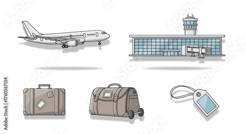 Airplane Airport Terminal Luggage and Baggage Tag Collection.