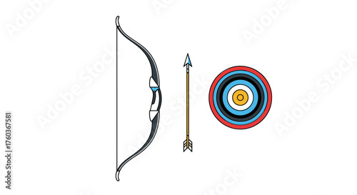 Archery Bow Arrow and Target Illustration Set.
