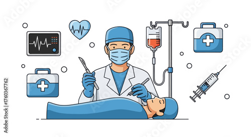 Surgeon Performing Operation with Medical Equipment.