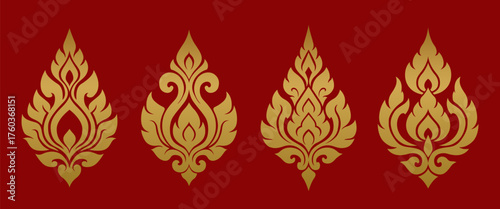 Elegant Golden Thai Ornament Pattern Collection for Traditional Decoration