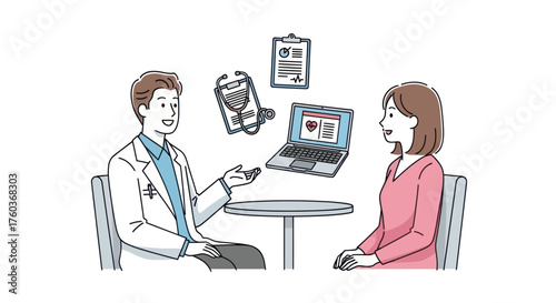 Doctor Consulting Female Patient About Digital Health and Medical Records.