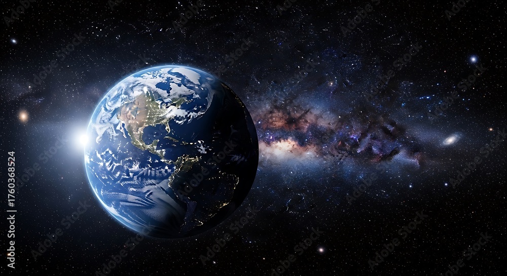 Obraz premium Vibrant planet earth against the cosmic backdrop of stars and galaxies
